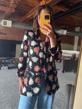 Calvin Klein Black Blazer with Red and Cream Floral Print